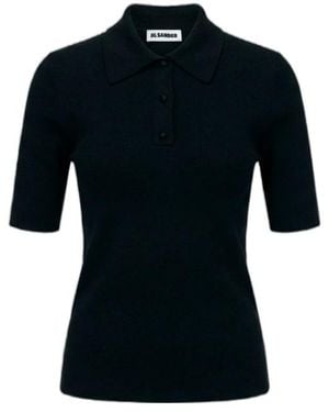 Jil Sander Short-Sleeved Knitted Polo Shirt - Black