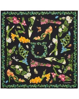 Ferragamo Eden Shoes Print Silk Scarf - Green