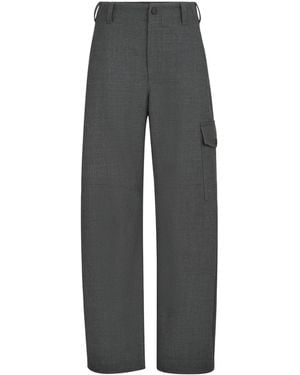 Brunello Cucinelli Virgin Wool Twill Cargo Barrel Trousers With Monili - Grey