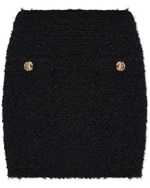 Balmain Textured Button Mini Skirt - Black