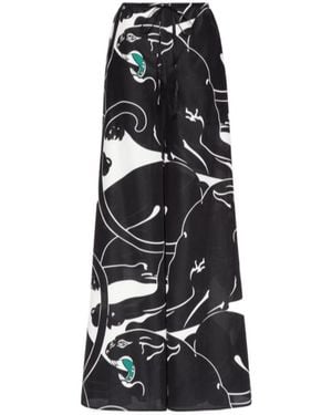 Valentino Poplin Leopard-Print Casual Pants - Black