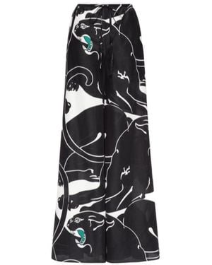 Valentino Poplin Leopard Print Casual Trousers - Black