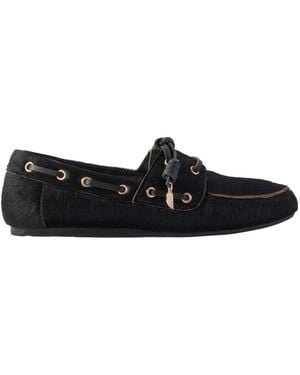 Ancient Greek Sandals Pliaria Leather-Trimmed Pony Hair Boat Shoes - Black