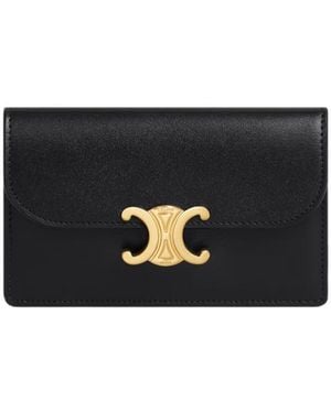 Celine Long Card Holder With Flap Triomphe - Black