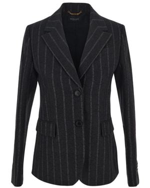 Versace Logo Printed Single-Breasted Blazer - Black