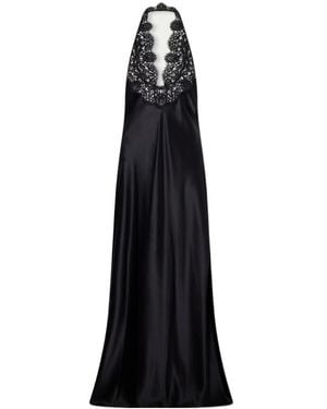 Nili Lotan Noemie Lace-Trimmed Silk-Satin Halterneck Midi Dress - Black