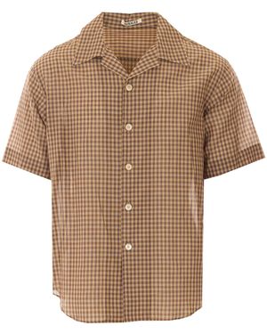 AURALEE Gingham-Check Short-Sleeved Shirt - Brown