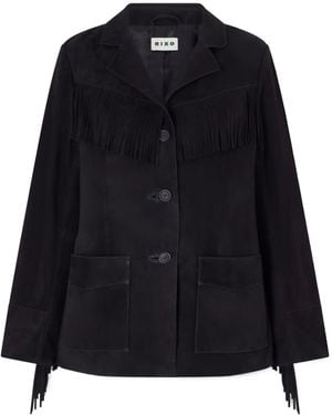 RIXO London Teagan Fringed Suede Jacket - Black