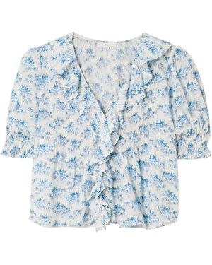 Doen Henri Ruffled Pintucked Floral-Print Organic Cotton-Voile Top - Blue