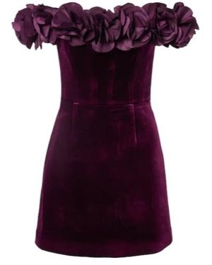 Rebecca Vallance Floral-Applique Velvet Minidress - Purple