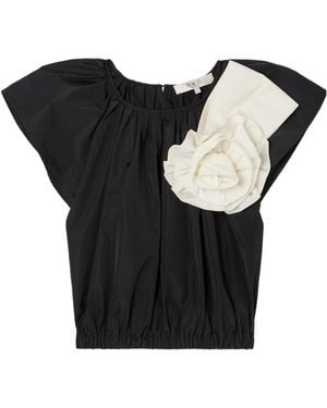 Sea Laurie Cropped Appliquéd Taffeta Top - Black