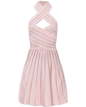 Balmain Cutout Halterneck Knitted Dress - Pink