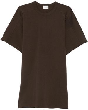 Closed Short-Sleeve Paneled Dress - Brown