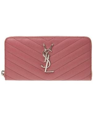 Saint Laurent Monogram Zipper Wallet - Pink
