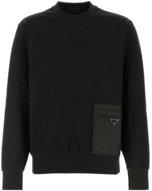 Prada Triangle-Logo Crewneck Sweatshirt - Black