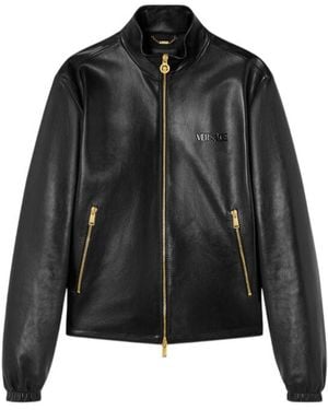 Versace Stand Up Collar Leather Jacket - Black