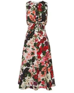 Oscar de la Renta Floral Cotton-Blend Midi Dress - Red