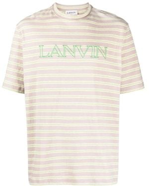 Lanvin Striped Logo-Embroidered T-Shirt - Natural