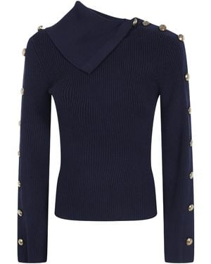 Elisabetta Franchi Gem-Button Knit Pullover - Blue