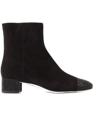 Rene Caovilla 45Mm Rhinestone Suede Boots - Black