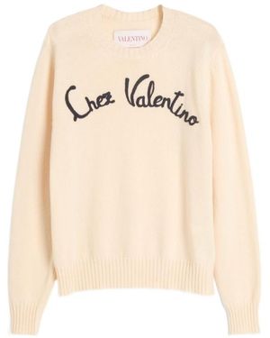 Valentino Chez Embroidered Crewneck Jumper - Natural