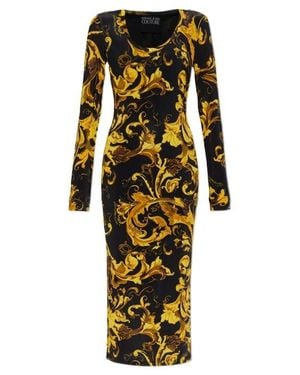 Versace Jeans Couture Couture Barocco Printed Long Sleeved Dress - Multicolor