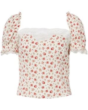Dolce & Gabbana Floral Lace-Trimmed Silk And Cotton Charmeuse Top - Pink