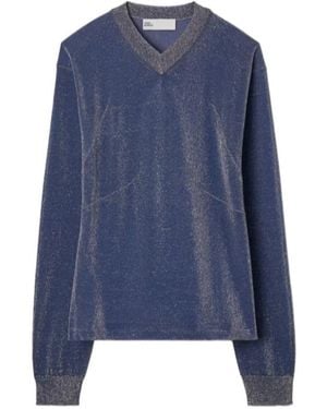 Tory Burch Metallic V-Neck Sweater - Blue