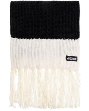 Moschino Logo Label Fringed Scarf - Black