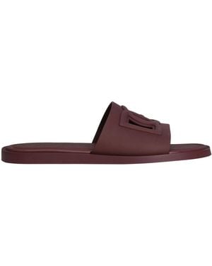 Dolce & Gabbana Logo Embossed Slides - Brown