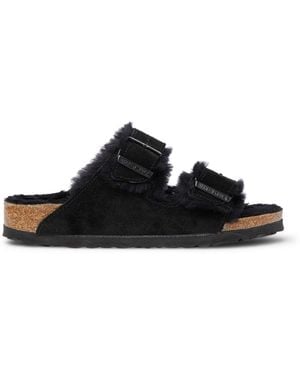 Birkenstock Arizona Shearling Double-Strap Sandals - Black