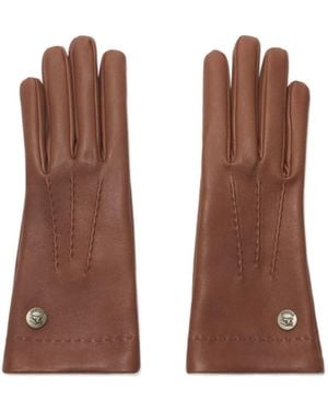 Burberry Logo Studded Leather Gloves - Brown
