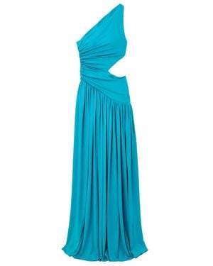 Michael Kors One-shoulder Cutout Gathered Jersey Gown - Blue