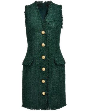 Balmain Sleeveless Tweed Dress - Green