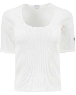 Bottega Veneta Logo Embroidered Ribbed T-Shirt - White
