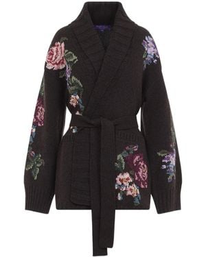 Ralph Lauren Floral Shawl Collar Cardigan - Black