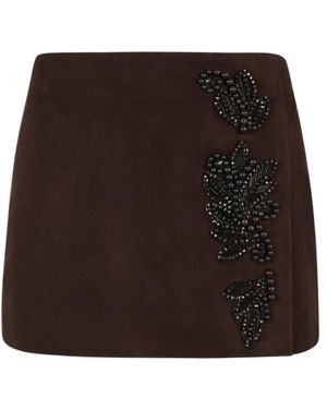 P.A.R.O.S.H. Beaded Suede Mini Skirt - Brown