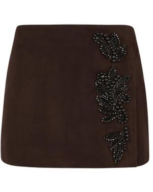 P.A.R.O.S.H. Beaded Suede Mini Skirt - Brown