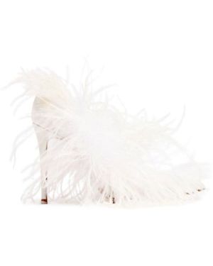 Gianvito Rossi Suzy Mesh Feather High-Heeled Single-Layer Shoes - White