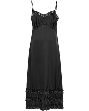 Simone Rocha Ruffled Lace-Trim Satin Midi Slip Dress - Black