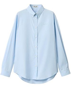 Miu Miu Logo-Embroidered Button-Up Shirt - Blue