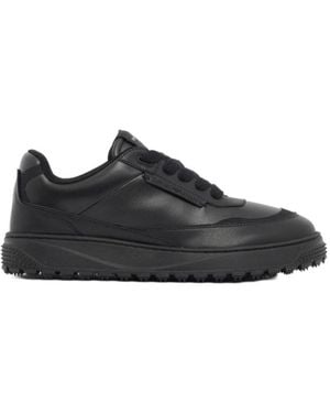 Emporio Armani Smooth Leather Lace-Up Trainers With A Textured Rubber Sole - Black