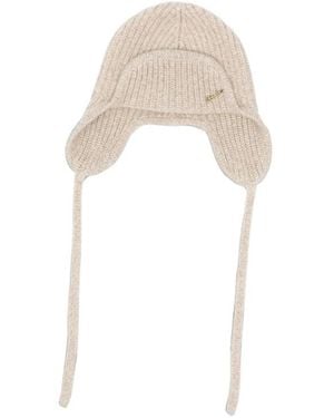 Borsalino Ribbed-Knit Aviator Hat With Ear Flaps - White