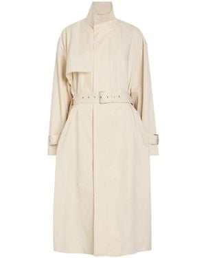 FRAME High-Neck Cotton Trench Coat - Natural