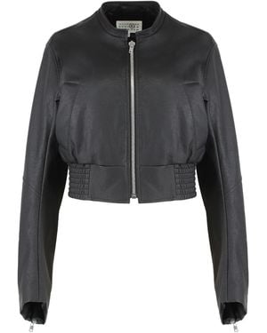 MM6 by Maison Margiela Cropped Bomber Jacket - Black