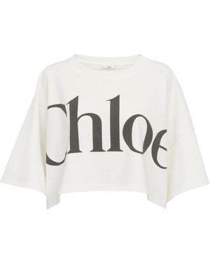 Chloé Chloé Logo Printed Crewneck Cropped T-Shirt - White