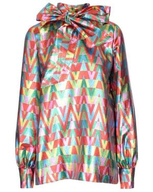 Valentino Logo Detailed Bowed Neck Blouse - White