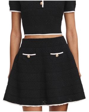 Self-Portrait Pointelle Mini Knitted Skirt - Black