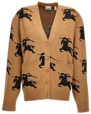 Burberry Ekd Jacquard V-Neck Cardigan - Brown