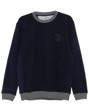 Brunello Cucinelli Embroidered-Logo Knit - Blue